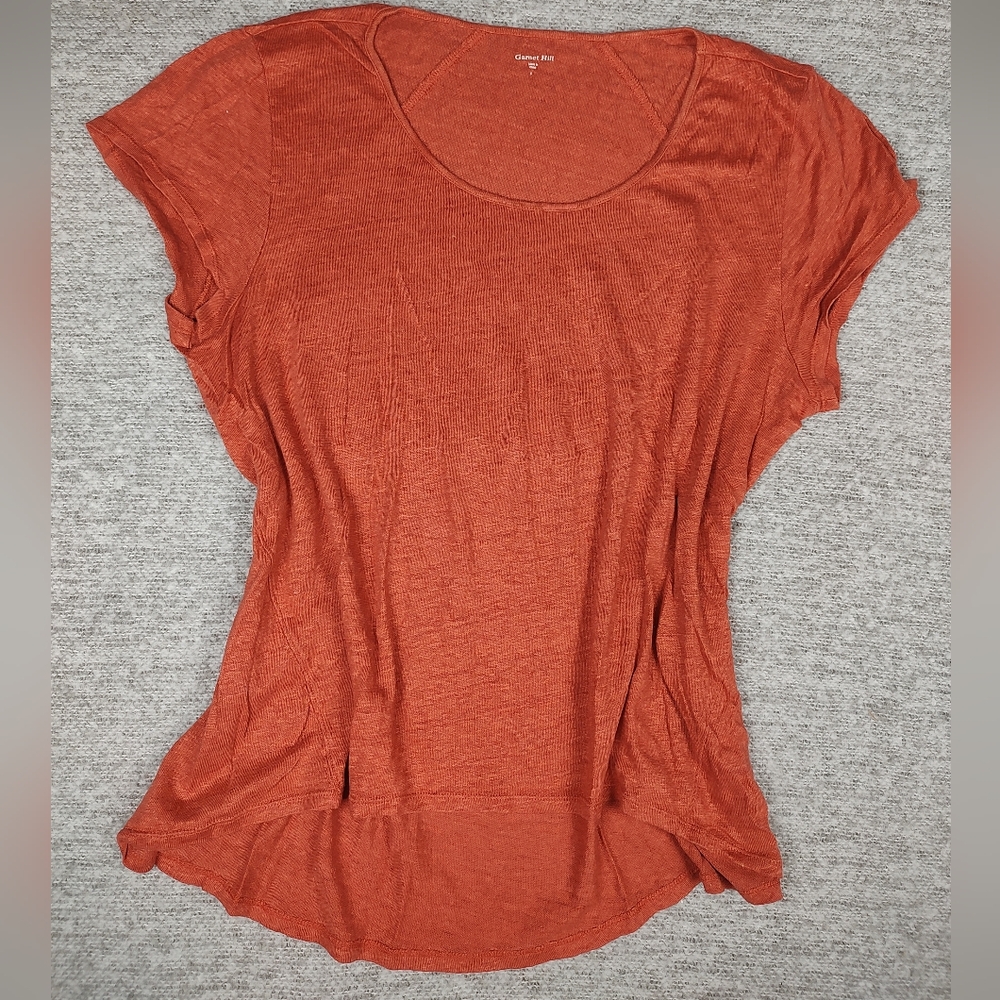 Garnet Hill Women's Rust Jersey Top XL Normcore Low High 100 linen